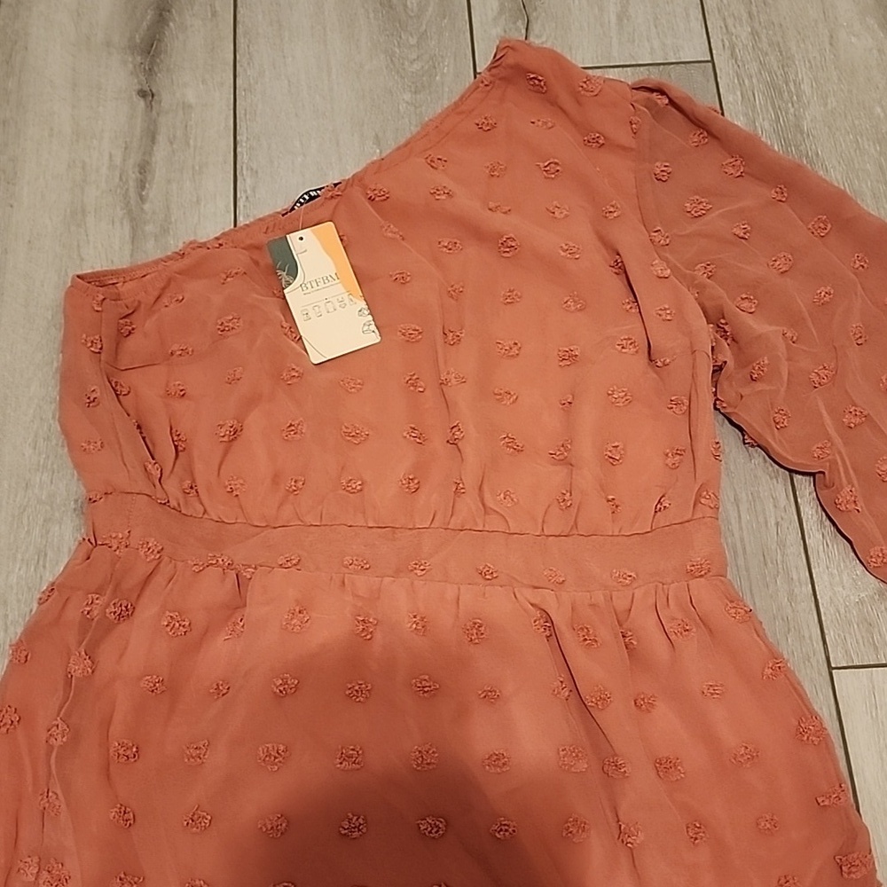 Elegant One-Shoulder Pink Mini Dress Women’s Large NWT - Picture 4 of 5